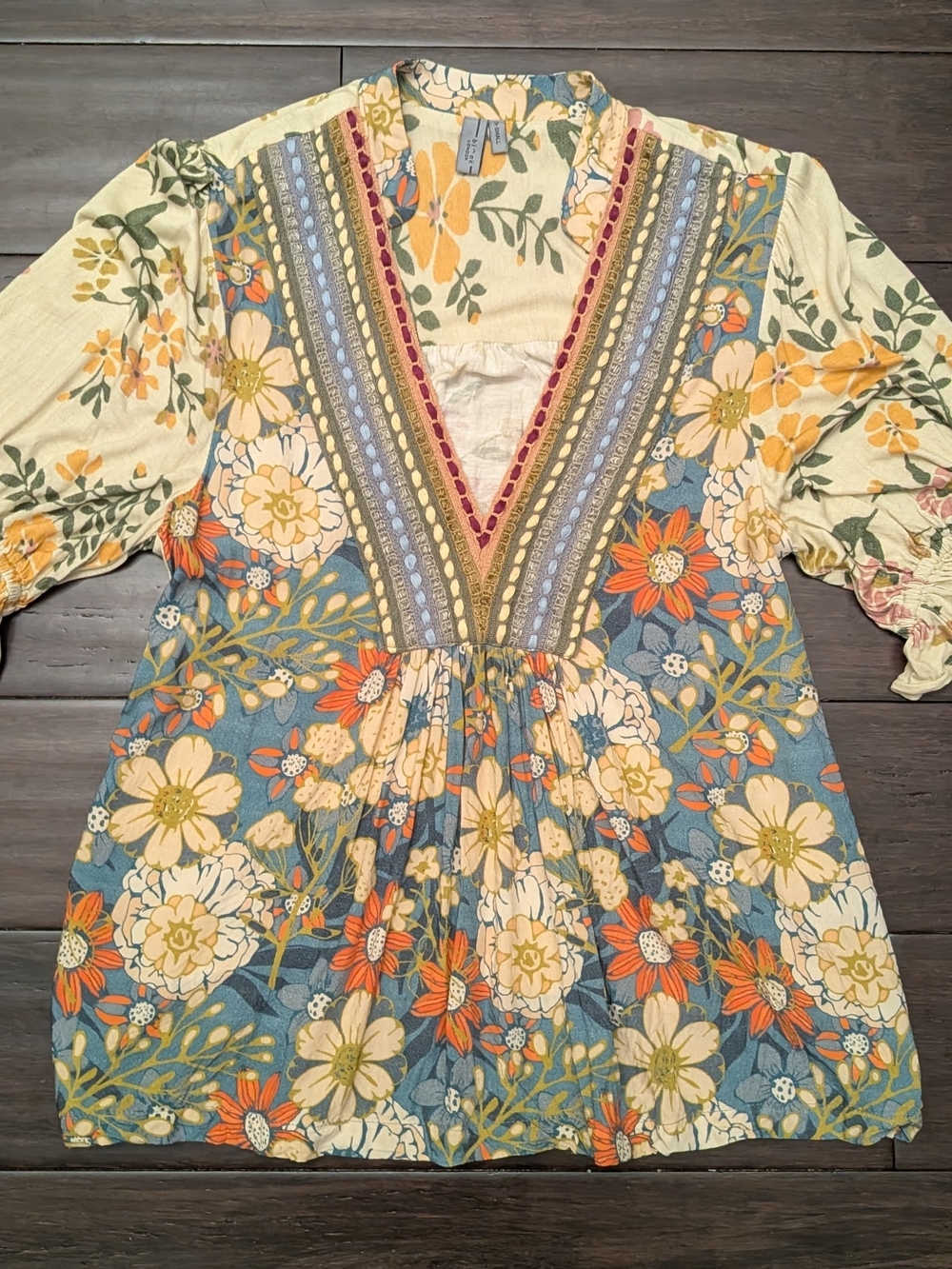 BL^NK LONDON x ANTHROPOLOGIE Stephanie Top XS Floral Boho V-Neck Shirt Blouse